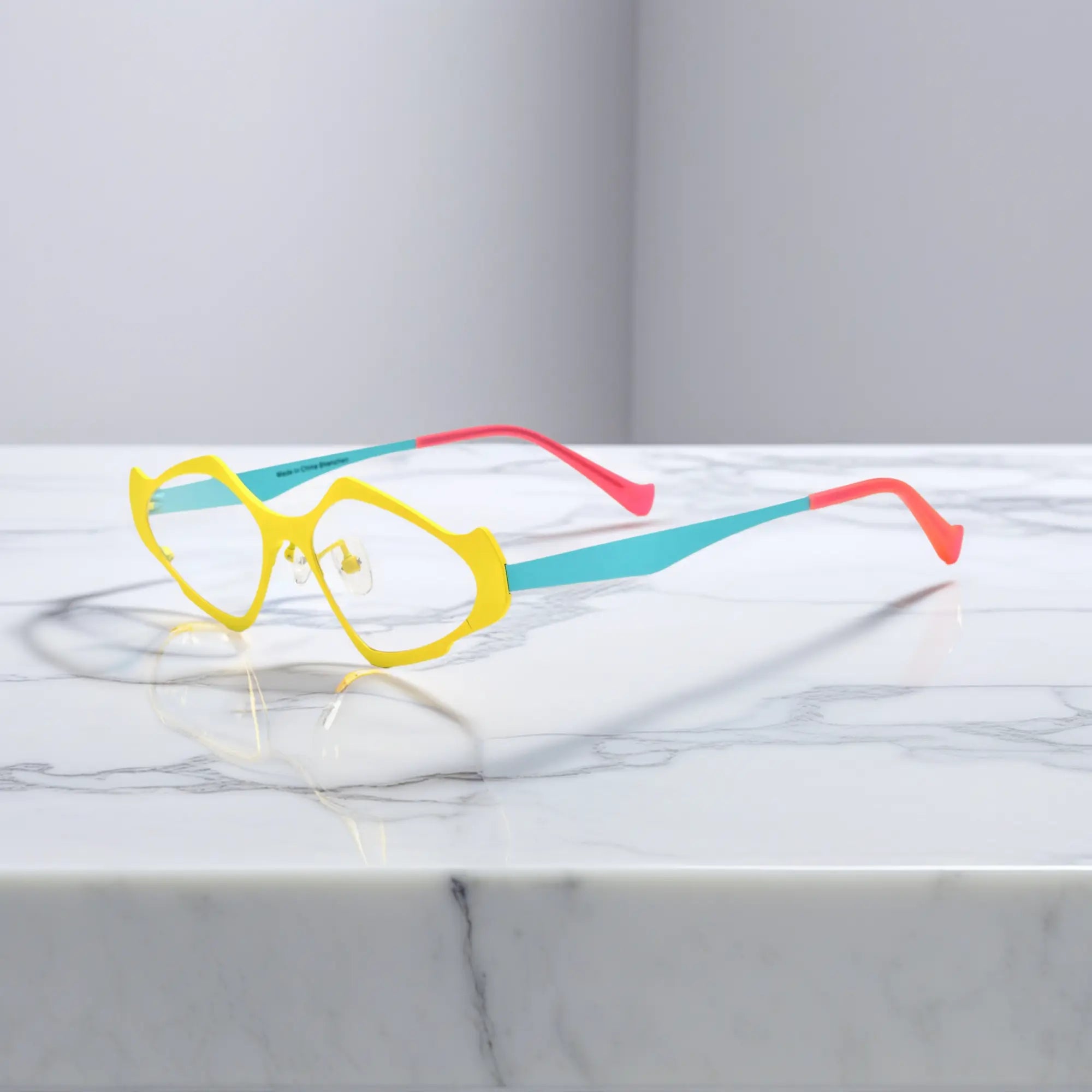 Side profile of VoyueLens™ VL185811 Sunshine Teal titanium geometric eyeglasses